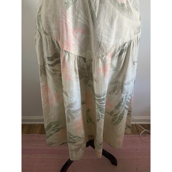 Vintage Tropical Leaf Print Mock Neck Keyhole Midi Dress Women's Sleeveless - Picture 4 of 11